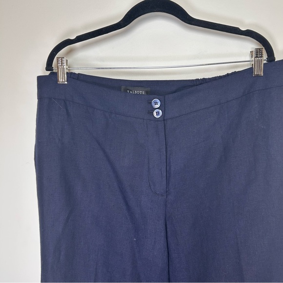 NWT Talbots navy blue linen wide leg pants size 18WP career business staple - Picture 7 of 11